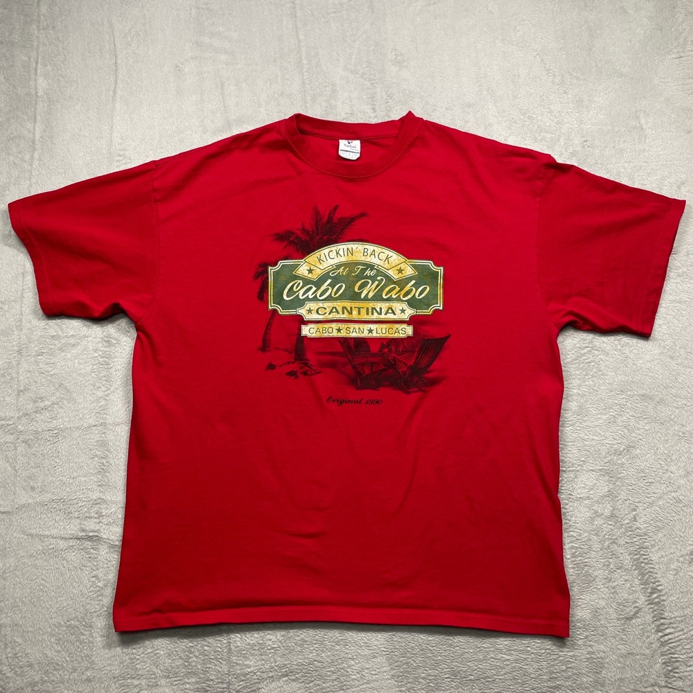 Cabo Wabo Cantina Mens 2XL Red Graphic T-Shirt Yazbek Mexico 1990 Heavy Weight